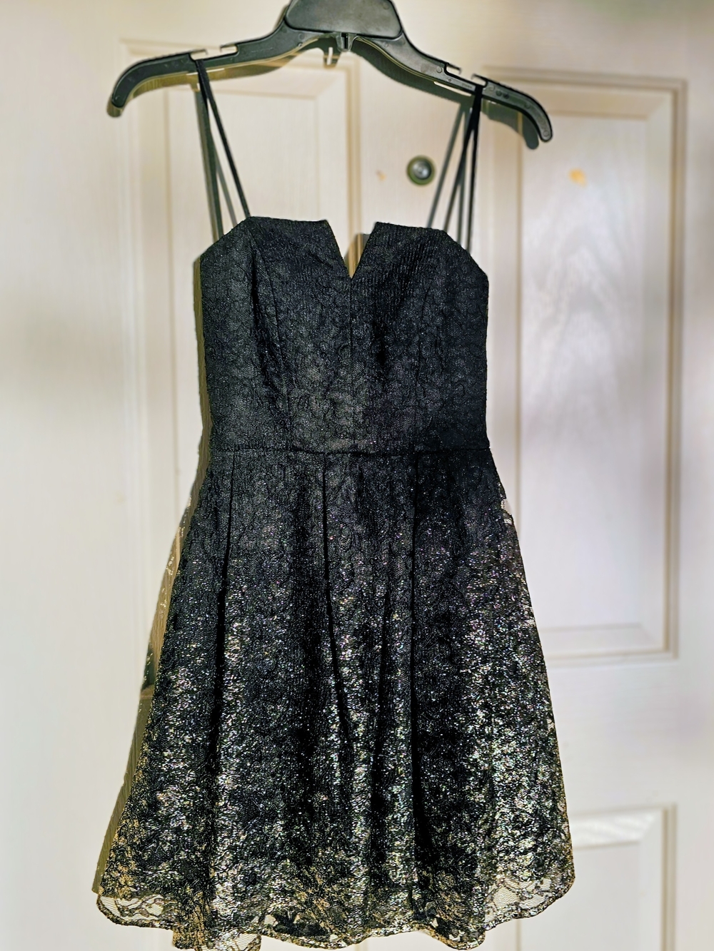 B Darlin Black Lace Fit-and-Flare Dress with Spaghetti Straps